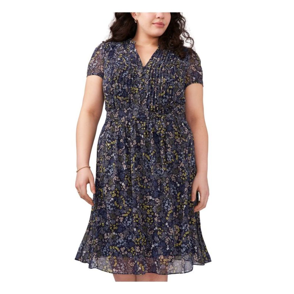 MSK Womens Navy Belted Pullover Pintucks Lined Split Shirt Dress Plus 18W - Picture 3 of 4